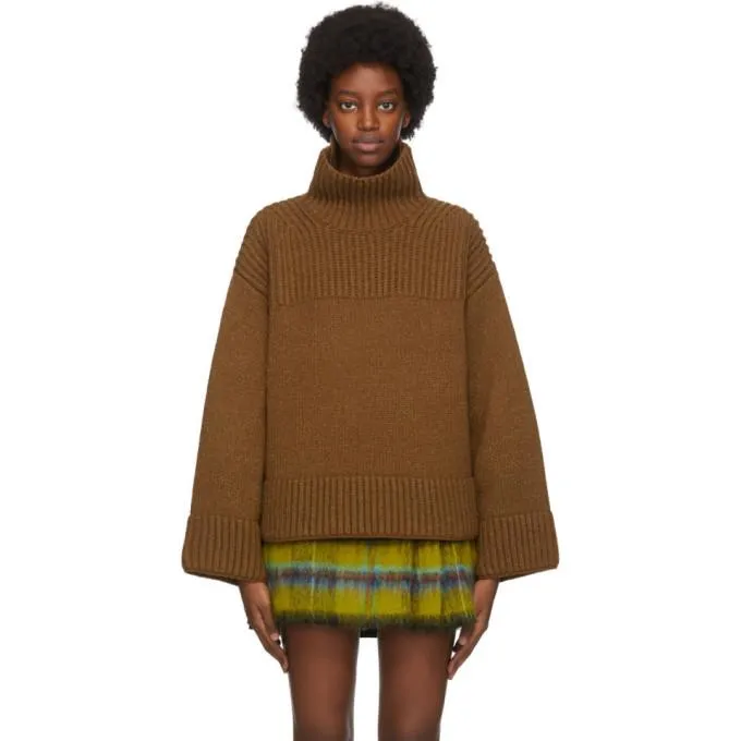 Acne Studios Brown Wool and Silk Rib Knit Turtleneck