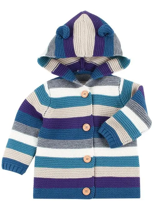 Animal Ear Pattern Cardigan Color-blocking Hoodie Knitted Clothes