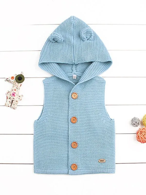 Animal Ears Waistcoat Sleeveless Buttoned Vest Baby Hoodie Cardigan