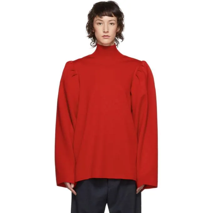 Balenciaga Red Wool Puffed Sleeves Turtleneck