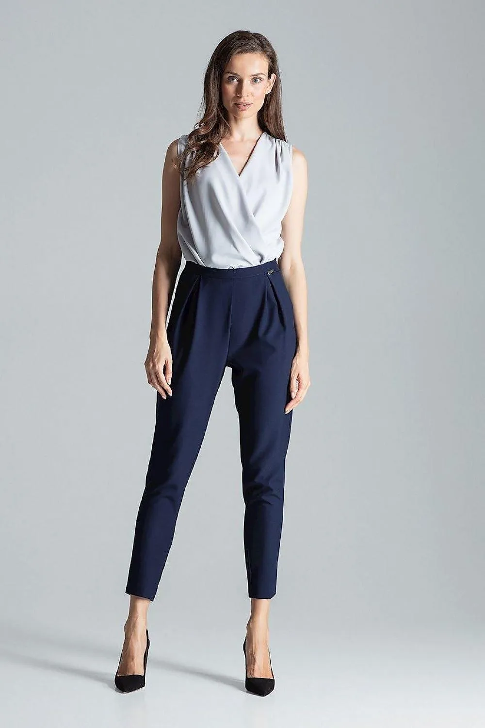Chic Navy Blue Tailored Pleated Trousers for Women
