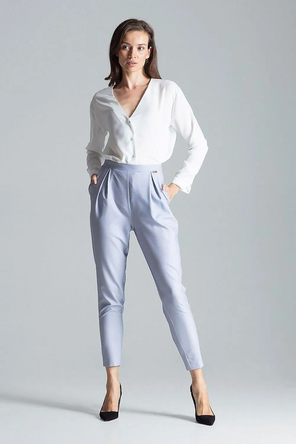 Chic Navy Blue Tailored Pleated Trousers for Women