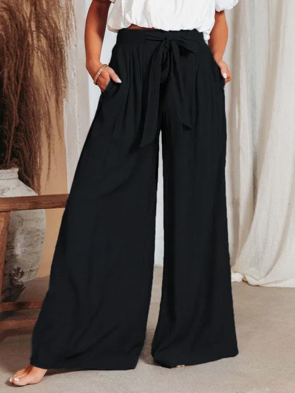 Chic Wide Leg Drawstring Palazzo Trousers for Women