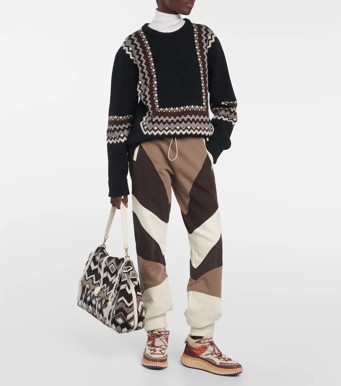Chloé Wool Blend Jacquard Sweater, Black