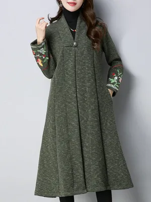 Embroidered V-neck Long Sleeve Coats