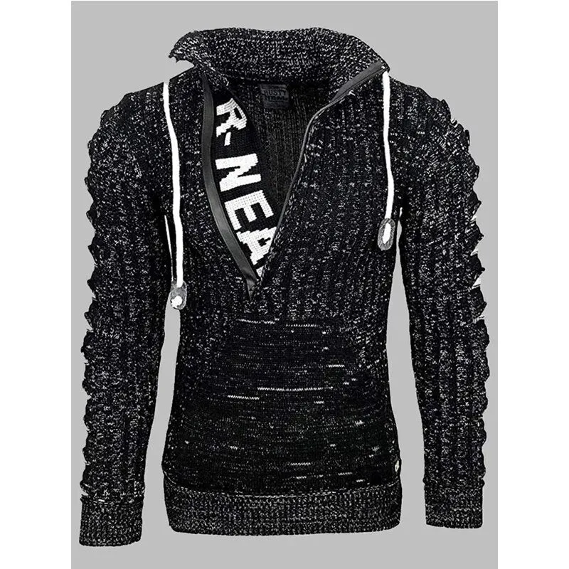 MenThickenedr Long Sleeve Sweater Pullover Sweater Slim Fit Turtleneck Sweater Winter Warm Outwear Sweater Coat Zipper Sweaters
