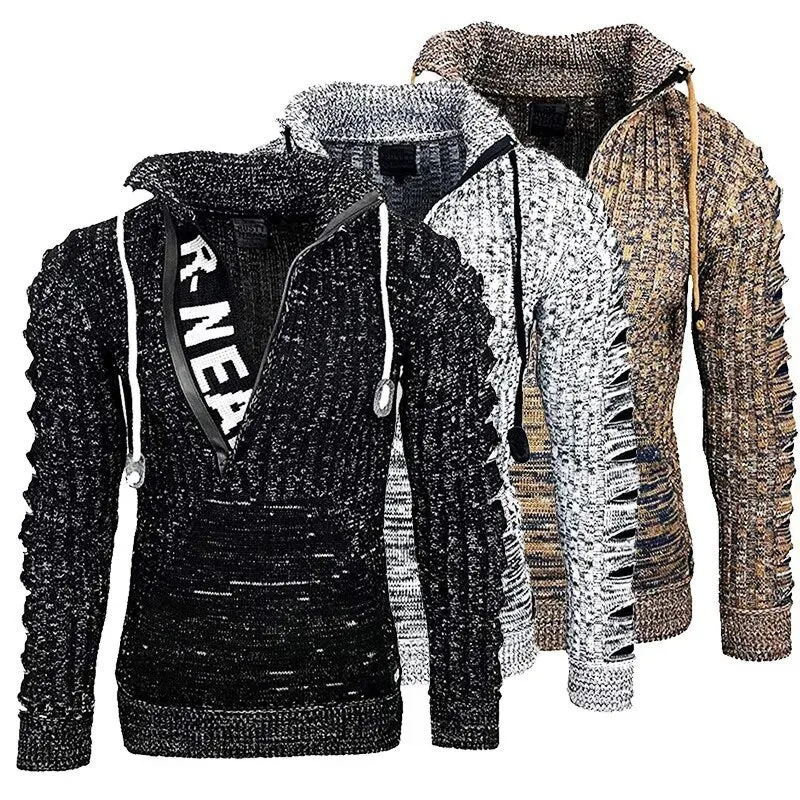 MenThickenedr Long Sleeve Sweater Pullover Sweater Slim Fit Turtleneck Sweater Winter Warm Outwear Sweater Coat Zipper Sweaters