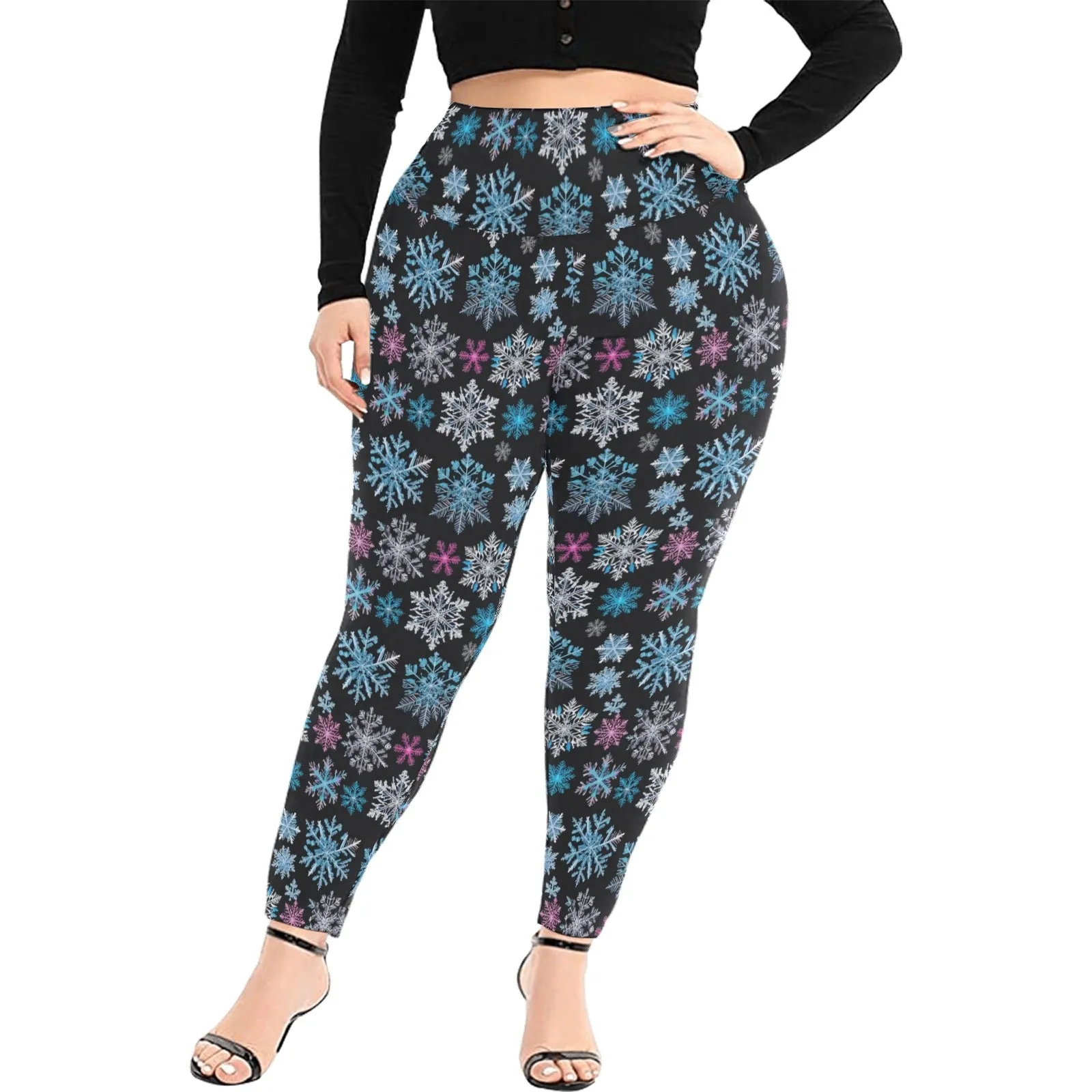 party Snowflake Women's Plus Size High Waited Leggings Women's High Waist Leggings(Plus Size)(ModelL45)