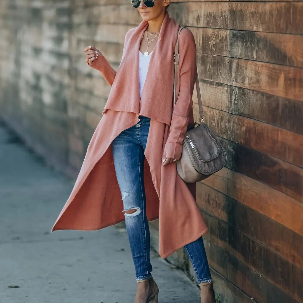 Solid Lapel Collar Jacket Womens Long Sleeve Fashion Cardigans Wholesale Clothing Vendors
