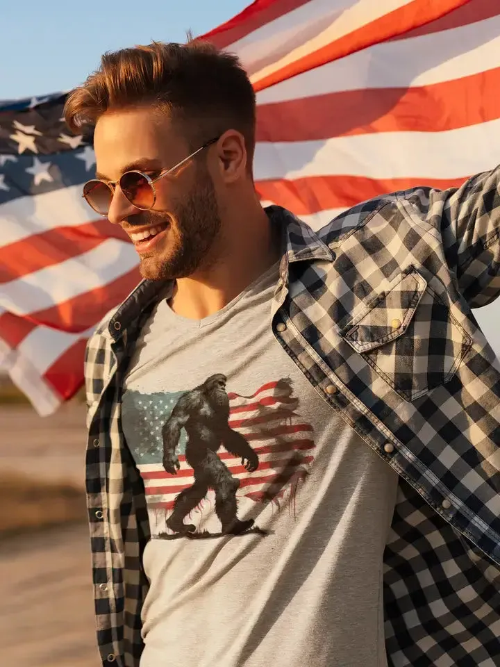 Youth American Flag Bigfoot T-Shirt - Gray