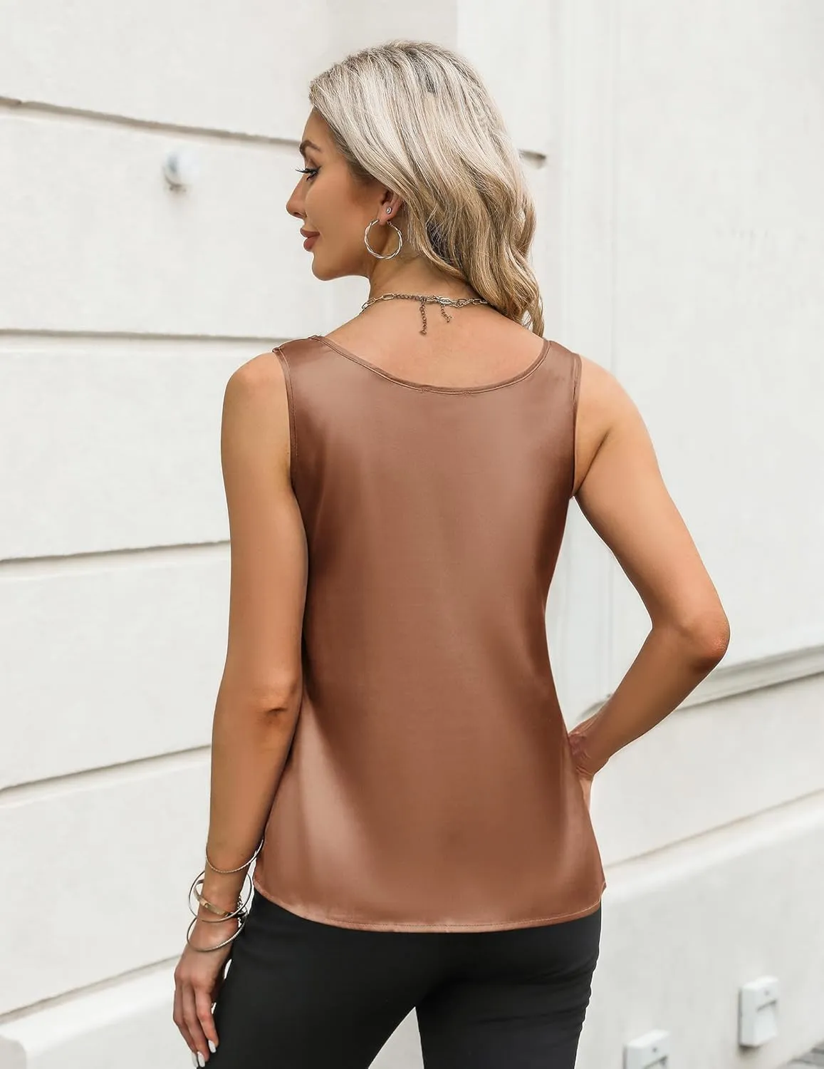 Zeagoo Silk Satin Tank Tops for Women Scoop Neck Sleeveless Tops